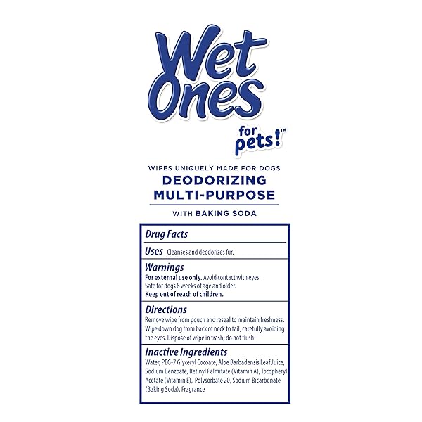 WET ONES FOR PETS DEODORIZING MULTIPURPOSE DOG WIPES WITH BAKING SODA, TROPICAL SPLASH SCENT – DESMELLIZING WIPES FOR DOGS IN CANISTER, 50 COUNT