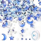 MWRDSM 2200pcs Star Moon Beads,Seed Glass Beads for Jewelry Making Pearl for DIY Making Jewelry DIY Craft Bracelets Necklaces Earrings with Elastic Line (Blue)
