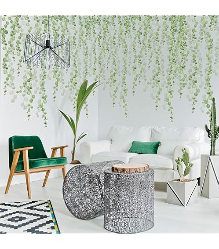 Sacinora Christmas Flower Vine Wall Sticker - 11.8x35.4 Inch Removable Peel & Stick Green Plants Decal For Walls, Doors, Furniture