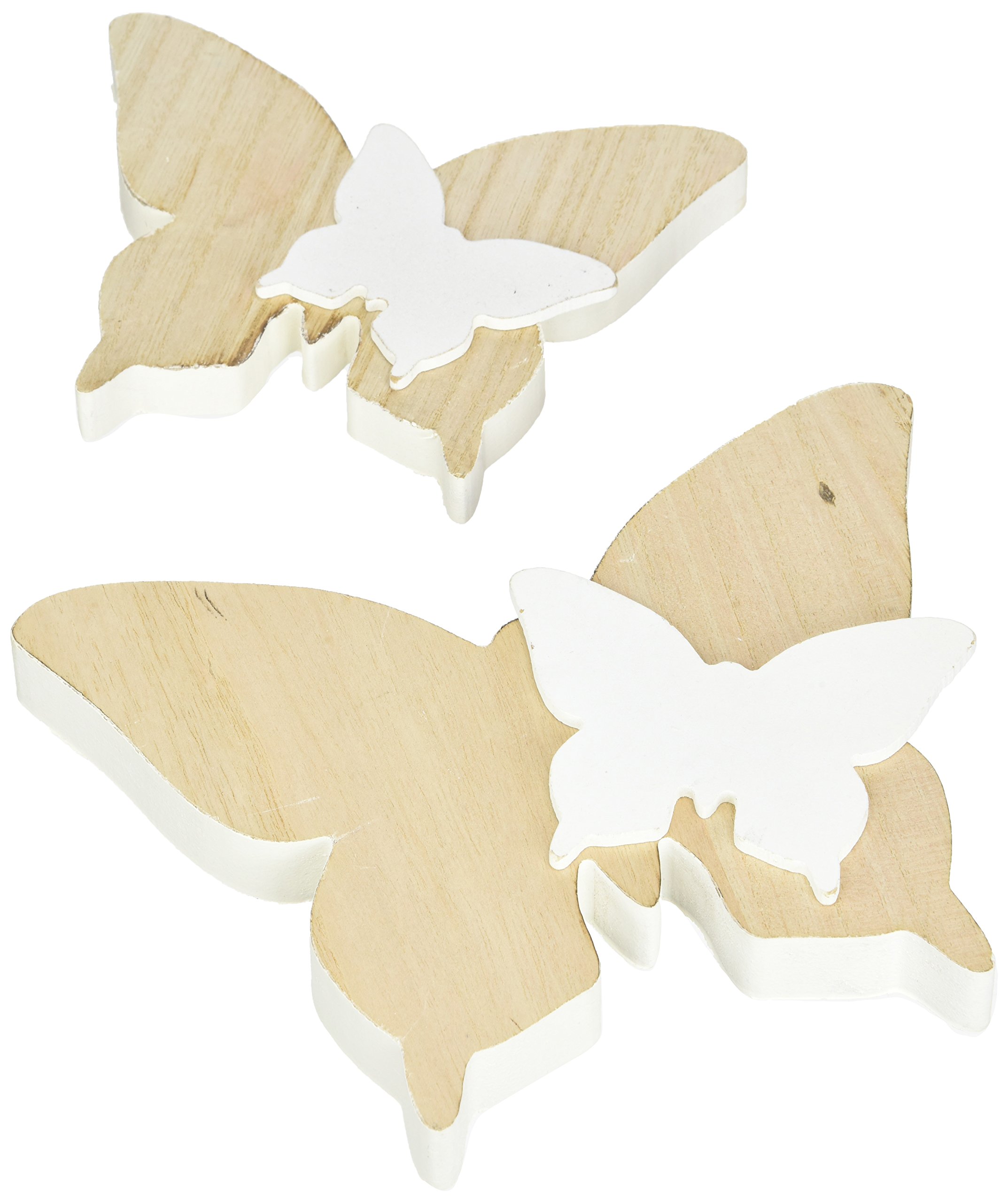 HEITMANN DECO Wooden Butterflies Set of 2, Wood, Natural/White, 21 X 2,5 X 16,5 Cm