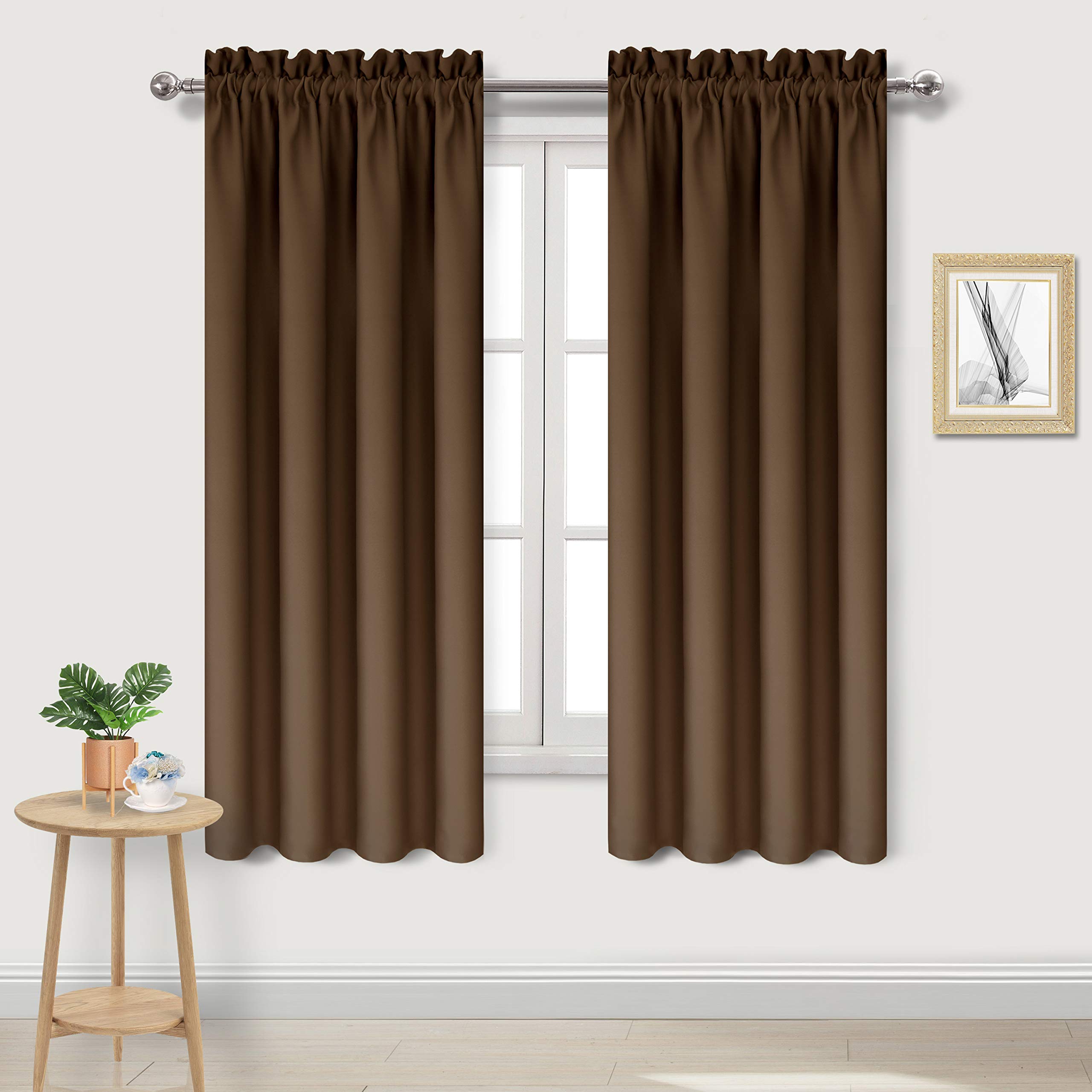 DWCN Blackout Curtains for Bedroom - Thermal Insulated Privacy Energy Saving Rod Pocket Drapes for Living Room, W 38 x L 63 Inch, Brown, Set of 2
