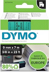 DYMO Authentic D1 Labels 9 mm x 7 m Black on Green Tape for LabelManager view 1