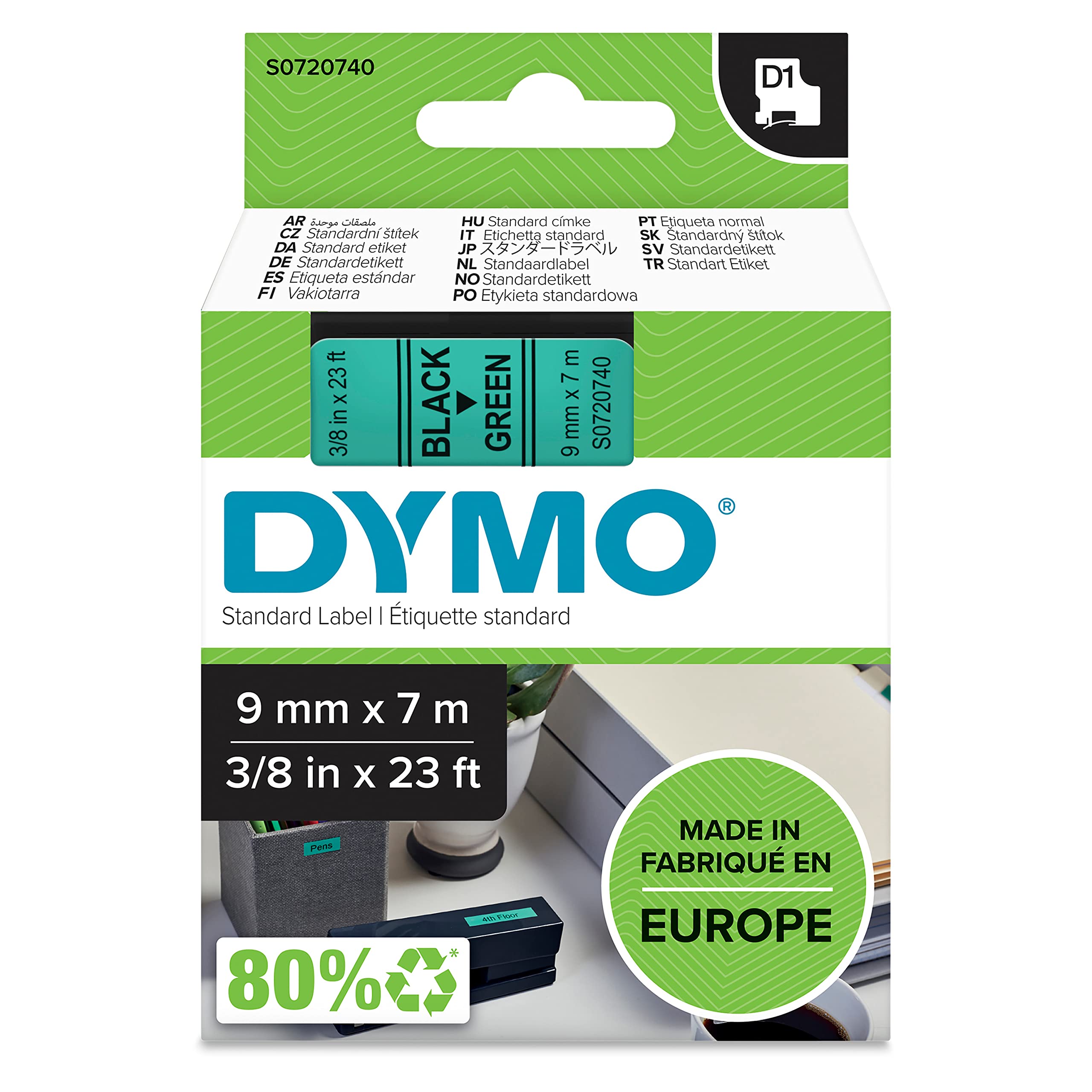 DYMO Authentic D1 Labels | Black Print on Green Tape | 9 mm x 7 m | Self-Adhesive Labels for LabelManager Label Makers | Made in Europe — image 1