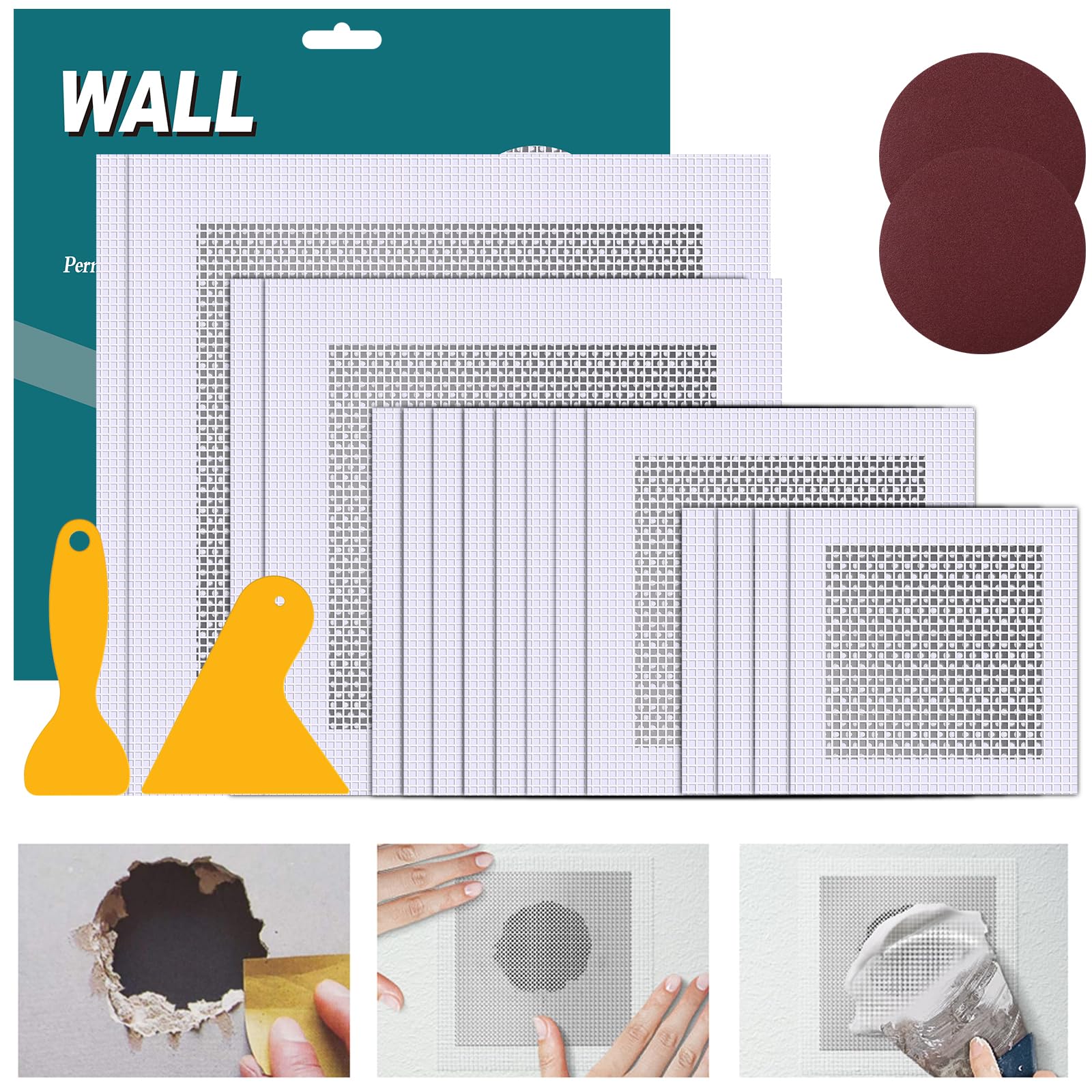 Photo 1 of WDSHCR Drywall Repair Kit 20 Pack Aluminum Wall Repair Patch Kit, 2/4/6/8 inch Fiber Mesh Over Galvanized Plate, Dry Wall Hole Repair Patch Metal Patch with Extended Self-Adhesive Mesh (20 Pcs)