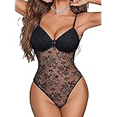 Avidlove Women Lingerie Lace Bodysuit Sexy Deep V Teddy Snap Crotch One Piece Babydoll Mesh Body Suits