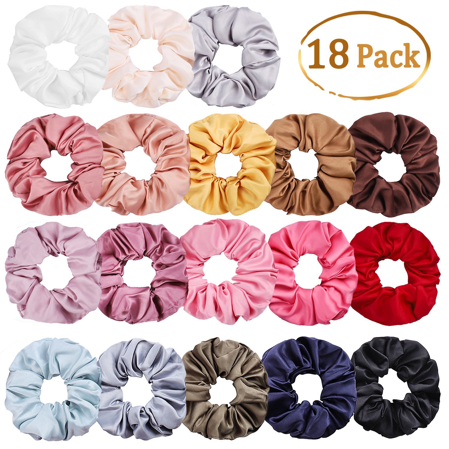 Whaline 18 Colors Satin Hair Scrunchies Elastic Hair Bobbles Ponytail Holder Hair Scrunchy Vintage Hair Bands Ties for Women Girls