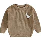 Infant Baby Boy Girl Knit Sweater Rooster Goose Embroidery Crew Neck Long Sleeve Pullover Knit Shirt Winter Clothes