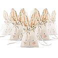Cheerland Easter Drawstring Bag Bunny Gift Bags Rabbit Birthday Decoration for Easter Kids Party Baby Shower Linen Sweet Candy Beige Garden Tea Party Favors Decorations Supplies - Pack of 6