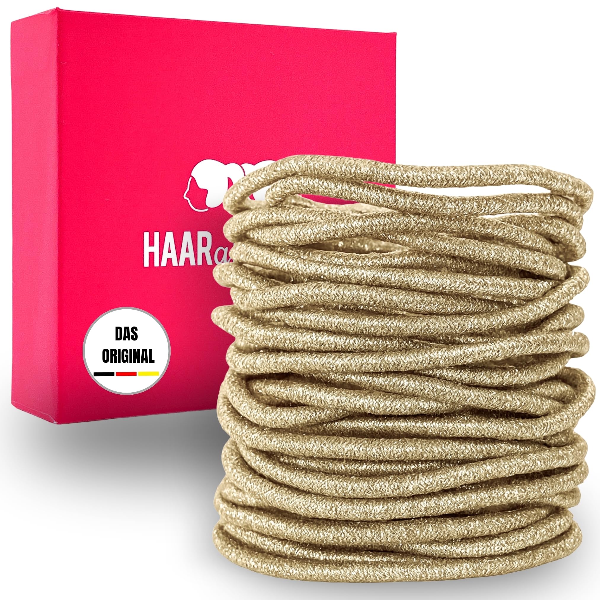 HAARallerliebst Pack of 30 Thin Golden Hair Bobbles, 1.5 mm Thick Metal-Free Cable Bobbles for Women, Girls & Men, Including Box for Storage