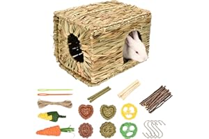 S SANGLE SOPFFY Grass House for Rabbits of Sangle Sopffy,Hand Woven Straw Hut,Rabbit Hideout,Natural Grass Hideaway for Bunny Guinea Pig Chinchilla Ferret Hamster Squirrel with Rabbit Chew Toys