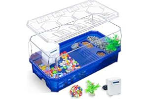 Binano Aquatic Turtle Tank Habitat Kit Stone+Filter+Heat Lamp Enhancing Interaction with 360° Viewing, Standalone Filtration, DIY Creative Zone, Enriched Living (Blue, M[Without Light])