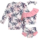 Funnycokid Baby Toddler Girls Swimsuit 4 Piece Bathing Suit Long Sleeve Rash Guard Sets 6 Months - 5 Years