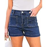 luvamia Jean Shorts for Women High Waisted Trendy Flat Pockets Cutoff Stretchy Denim Shorts Casual Summer