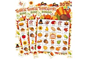 JOYIN 30 PCS Thanksgiving Bingo Game Cards for Kids Family Activities, Party Card Games, School Classroom Games, Turkey Party Favors Supplies, Crafts, Stickers & Fall Crafts