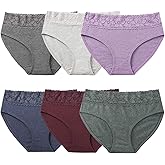 Women’s Underwear Cotton Panties for Women, Soft Ladies Lace Trim Underwear High Waisted Briefs 6 pack