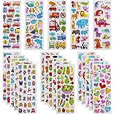 Meafeng 3D Stickers for Kids & Toddlers 24 Sheets 550+ Puffy Stickers Variety Pack with Animals, Numbers, Fruits, Fish, Dinos