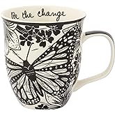 Karma Gifts 14 oz Black and White Boho Mug Butterfly - Cute Coffee and Tea Mug - Ceramic Coffee Mugs for Women and Men