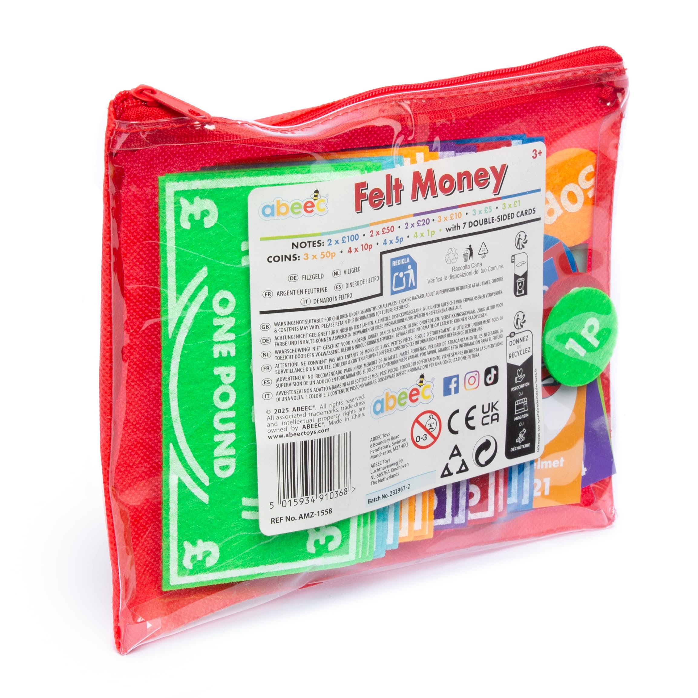abeec Felt Money Set for Kids | Educational Pretend Play Money Toy for Learning Counting and Maths | Role Play Shop Accessories and Classroom Resources for Children