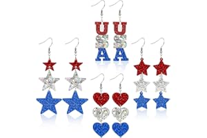 IKANOO 4 Pairs 4th of July Earrings for Women Heart Star USA Acrylic Dangle Earrings Set Independence Day Party Jewelry Gifts