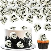 40Pcs Edible Halloween Skull Cupcake Toppers Skulls Cupcake Picks for Halloween Theme Baby Shower Boys Girls Skull Birthday Cupcake Cake Decorations Halloween Party Supplies