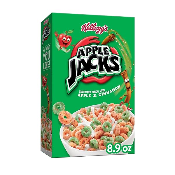 KELLOGG’S APPLE JACKS BREAKFAST CEREAL, KIDS CEREAL, FAMILY BREAKFAST, ORIGINAL, 8.9OZ BOX (1 BOX)
