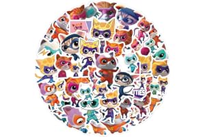 JMYUJX 50pcs Super Kitties Animation Stickers for Kids, Dinesy Children's Super Kitties Stickers for Water Bottles,Laptop,Birthday Party Supplies Party Decorations Party Favors, Teens,Girls