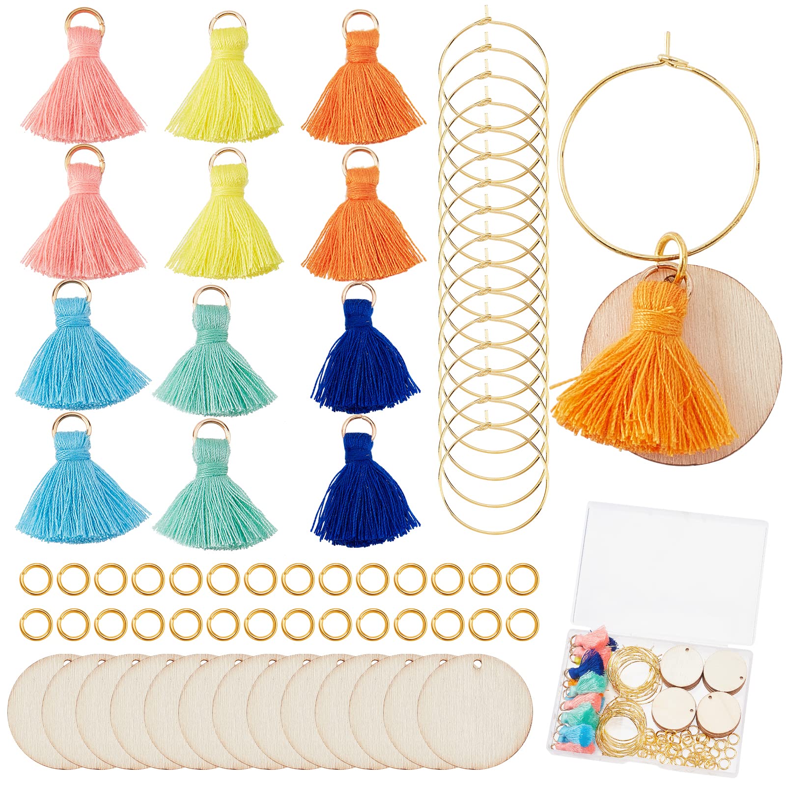 SUNNYCLUE 1 Box 30Pcs 6 Colors Wooden Wine Glass Charms Tassel Drink Charm Golden Glass Rings Tags Identifier Glasses Wood DIY Drinks Marker Tag for Gifts Wedding Gathering Decorations Party Favors