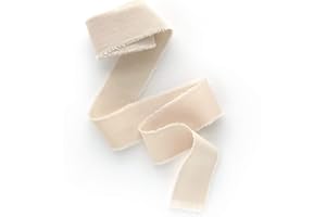 LINENLARK Sand 1 inch wide 5 yds frayed edges handmade cotton ribbon hand dyed for Rustic wedding invitation ties favors gift wrapping Party decor bows Florist Bouquet supplies Flat lay props