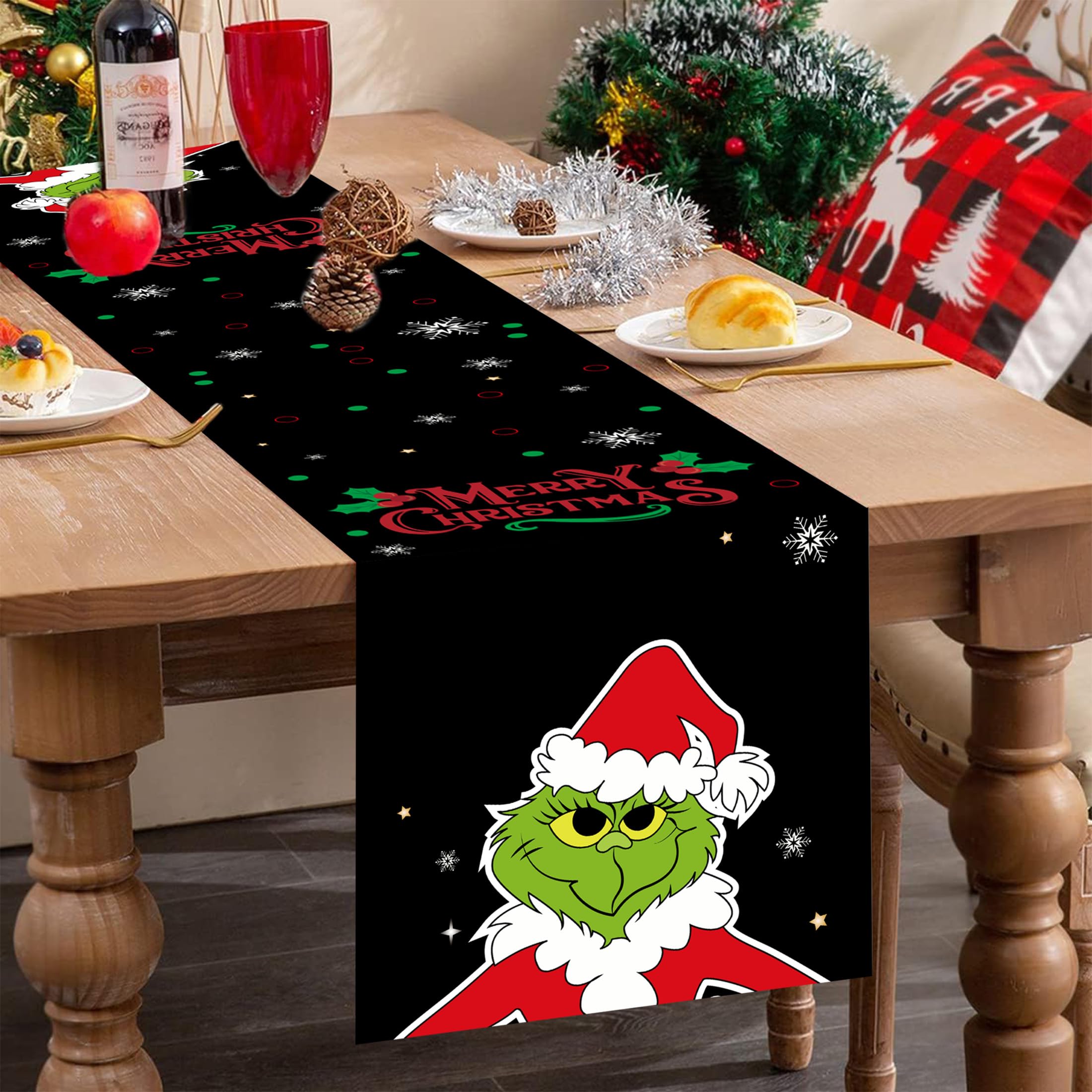 ZNDFTW Christmas Table Runner, Christmas Table Decoration 180X35cm/70.8X13.7in Merry Christmas Table Runner for Seasonal Winter Xmas Holiday Kitchen Dining Table Decoration