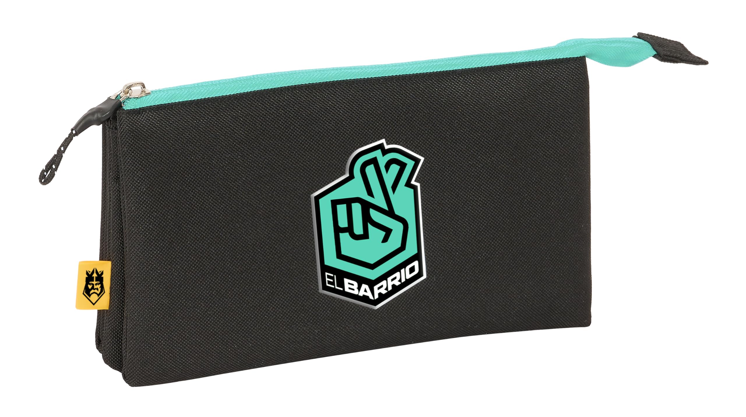 Safta Kings League EL Barrio – Triple Pencil Case, Children's Pencil Case, Ideal for School-Age Children, Comfortable and Versatile, Quality and Resistance, 22 x 3 x 12 cm, Black, Black/White,