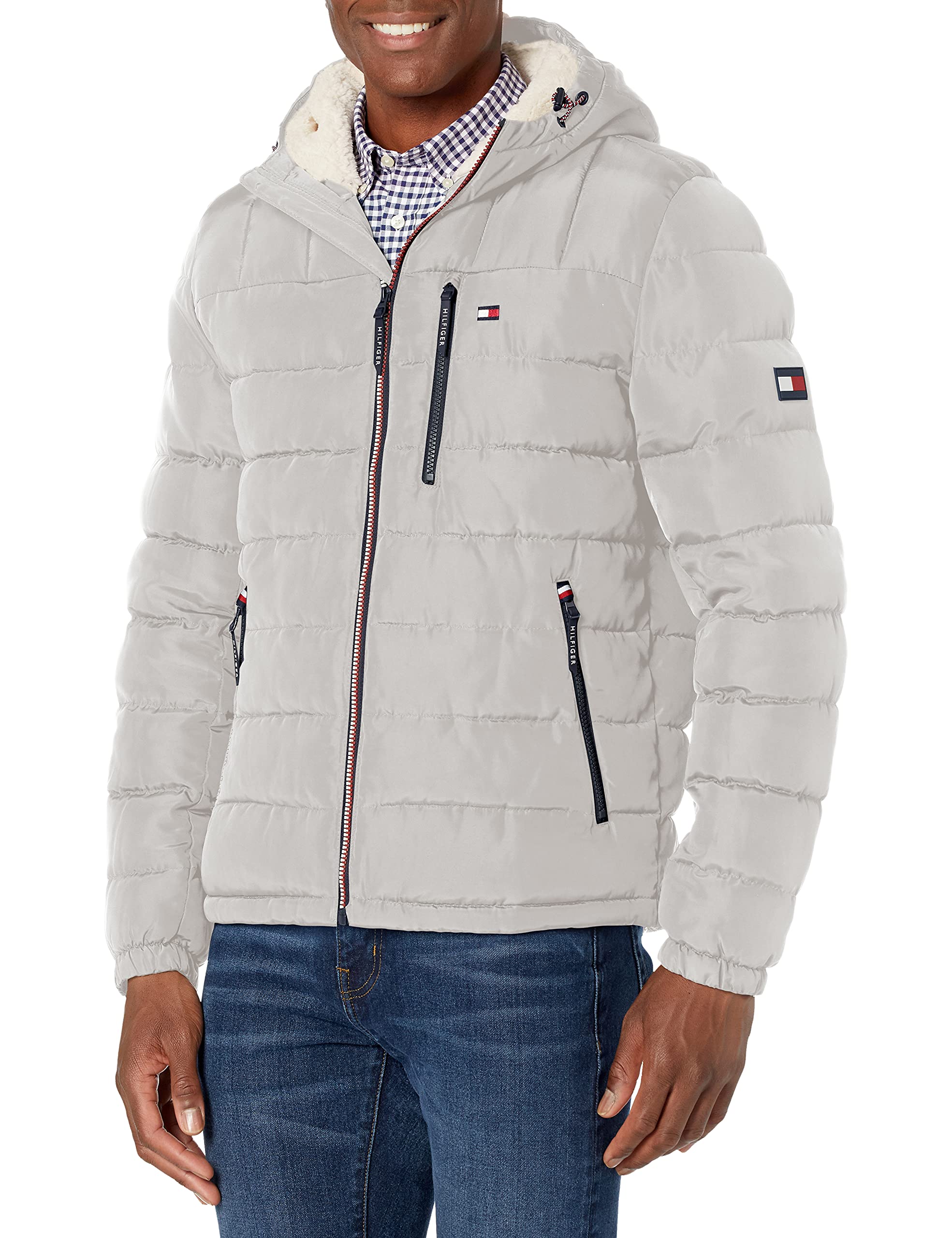 Tommy Hilfiger Men's Midweight Sherpa Lined Hooded Water Resistant Puffer Jacket, Ice Tech, XX-Large Image
