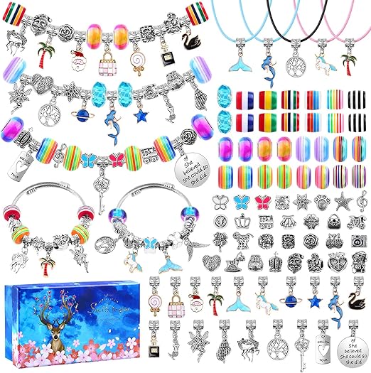 90 Pcs Charms Bracelet Making Kit for Girls, Thrilez DIY Charm