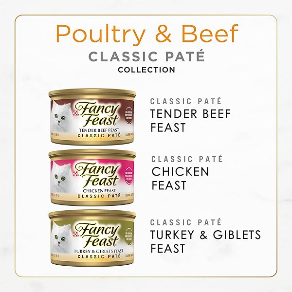 FANCY FEAST POULTRY AND BEEF FEAST CLASSIC PATE COLLECTION GRAIN FREE WET CAT FOOD VARIETY PACK – (PACK OF 24) 3 OZ. CANS