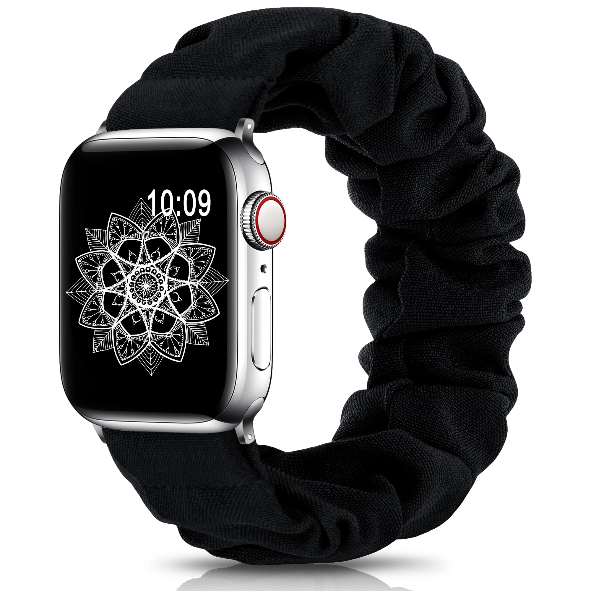 DigiHero Compatible for Apple Watch Straps Scrunchie 40mm 42mm 44mm 41mm 38mm 45mm 46mm, Soft Printed Elastic Solo Loop Straps Women Compatible with iwatch Series 11 10 9 8 7 6 5 4, SE 3 2 1,Black