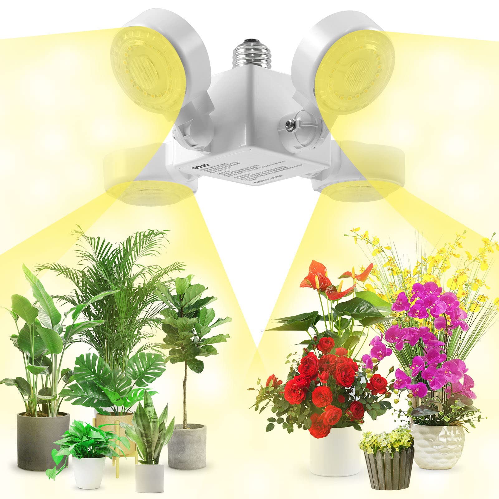 SANSI 30W LED Grow Light for Indoor Plants, 4000K Sunlike Full Spectrum Plant Growing Lamp with 4 Adjustable Lighting Panels for Hydroponic Greenhouse Veg (E27 Base, PPF 42 umol/s, Coverage 6 Sq Ft)