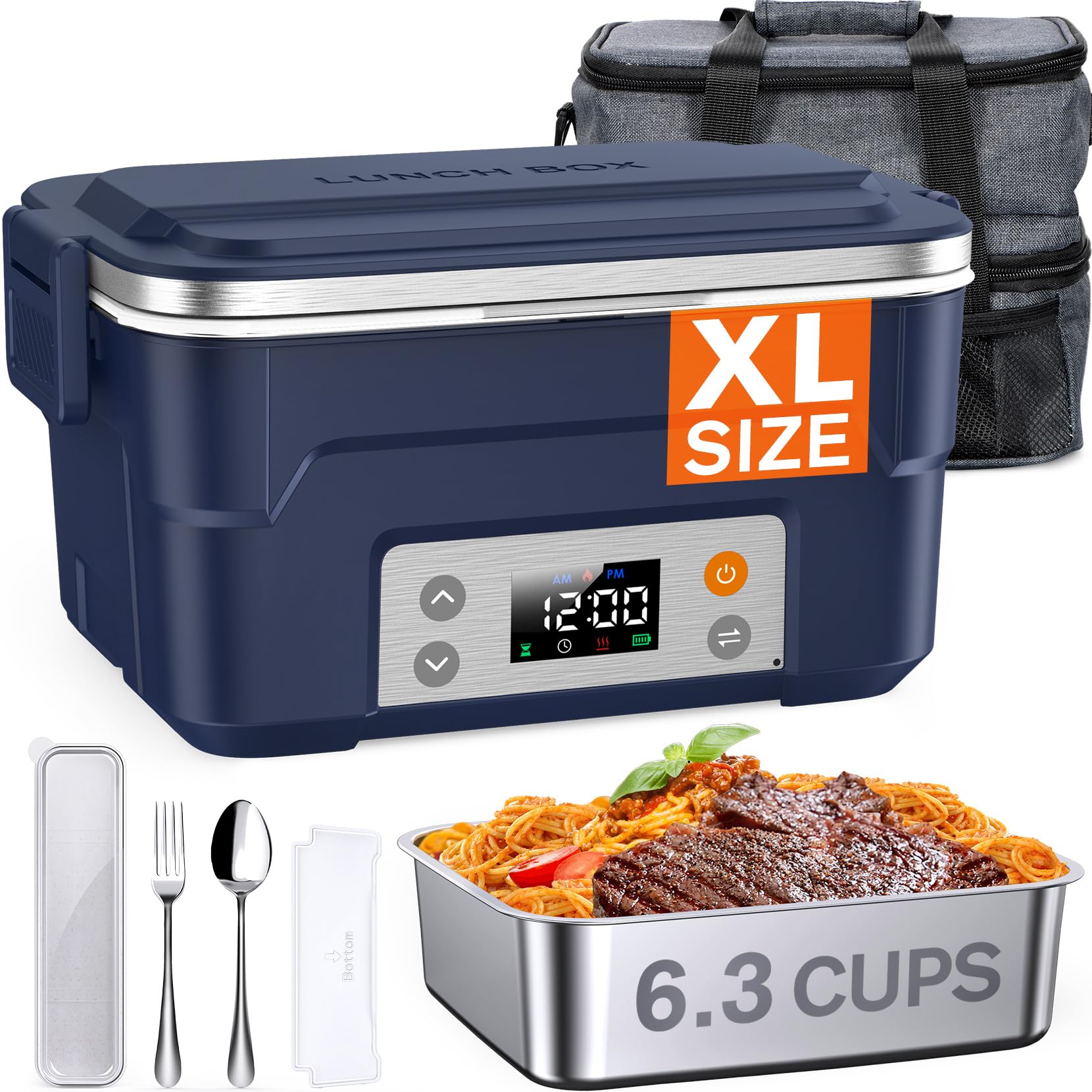 Photo 1 of ***ITEM DEFECTIVE, SELLING FOR PARTS, FINAL SALE***EAST OAK XL 6.3-Cup Cordless Electric Lunch Box for Adults, Heated Lunch Box for Men with Scheduled Heating, Portable Car Food Warmer with Utensils, Two-Tier Bag, Removable Divider***ITEM DEFECTIVE, SELLI