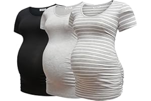 Bearsland Womens Maternity Tshirt 3 Packs Classic Side Ruched Tee Top Mama Pregnancy Clothes