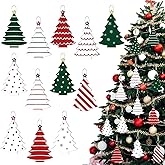 Therwen 12 Pcs Christmas Tree Ornaments Set Metal Red Green White Christmas Tree Shape Rustic Farmhouse Vintage Xmas Ornaments Hanging Decorations with Stripes and Polka Dots