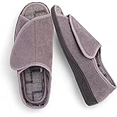 Men's Wide Furry 80-D Memory Foam Diabetic Slipper with Adjustable Closures, Wide Width Warm Plush Fleece Arthritis Edema Swollen Diabetic House Shoes Machine Washable w/Anti Slip Sole
