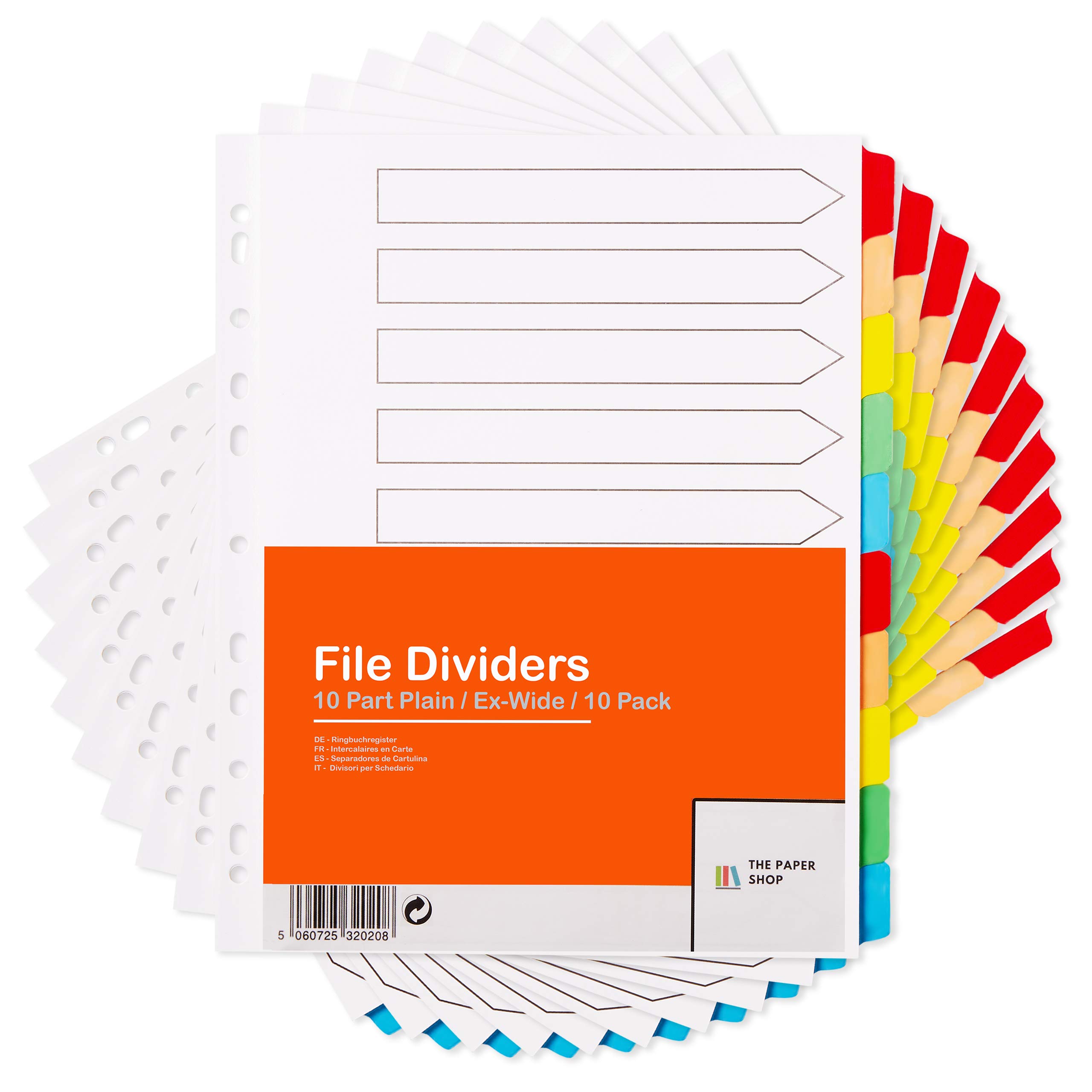 [10 Pack] A4+ File Dividers Extra Wide 10 Part Plain Tabs A4+ Extra Wide Subject Dividers 10 Part Without Numbers Multipunched Reinforced Colour Tabs 150gsm