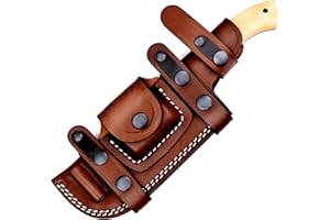 Ottoza Damascus Steel Survival Tracker Knife with Bone Handle and Horizontal Carry Leather Sheath – Damascus Hunting Knife for Outdoor Use 115