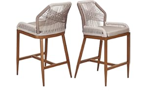 IDEALHOUSE Counter Height Bar Stools Set of 2, 24.8" H Rattan Bar Stools, Home Back Dining Chair, Modern Patio Bar Stools with Backrest and Arm, Comfortable Simple and Beautiful Counter Chair
