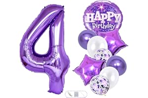 Purple Number 4 Foil Balloon 40 Inch Large Mylar | 4th Birthday Anniversary Decoration Party Supplies | 13-Pc Set: No. 4, 18"