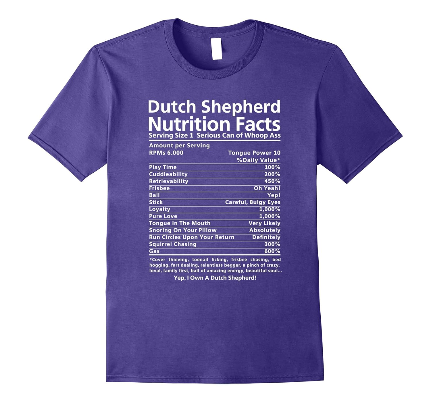 Dutch Shepherd Shirt | Funny Nutrition Facts T-Shirt-ANZ