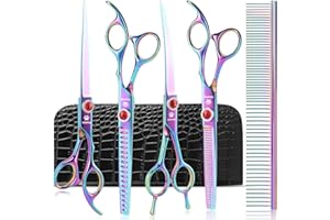GLADOG 7 Inch Professional Dog Grooming Scissors Kit, Titanium Dog Scissors for Grooming, Heavy-Duty Dog Shears for Grooming, 6-in-1 Pet Grooming Scissors for Dogs, Cat Grooming Scissors (Rainbow)