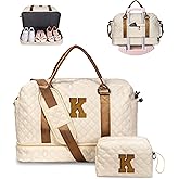 Vogewood Birthday Gift-Initial Duffle Bag with Shoe Compartment, Personalized Weekender Bag, Monogram Overnight Bag for Women with Trolley Sleeve & Wet Pocket, Travel Bag with Makeup Bag (Letter K)