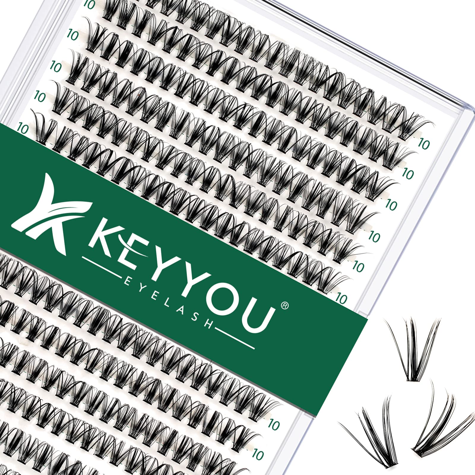 Photo 1 of Lash Clusters 300pcs Individual Lashes 30D 0.07D Curl 10mm DIY Eyelash Extension KEYYOU Large Tray Volume Soft&Natural Cluster Lashes(30D-0.07D,10?