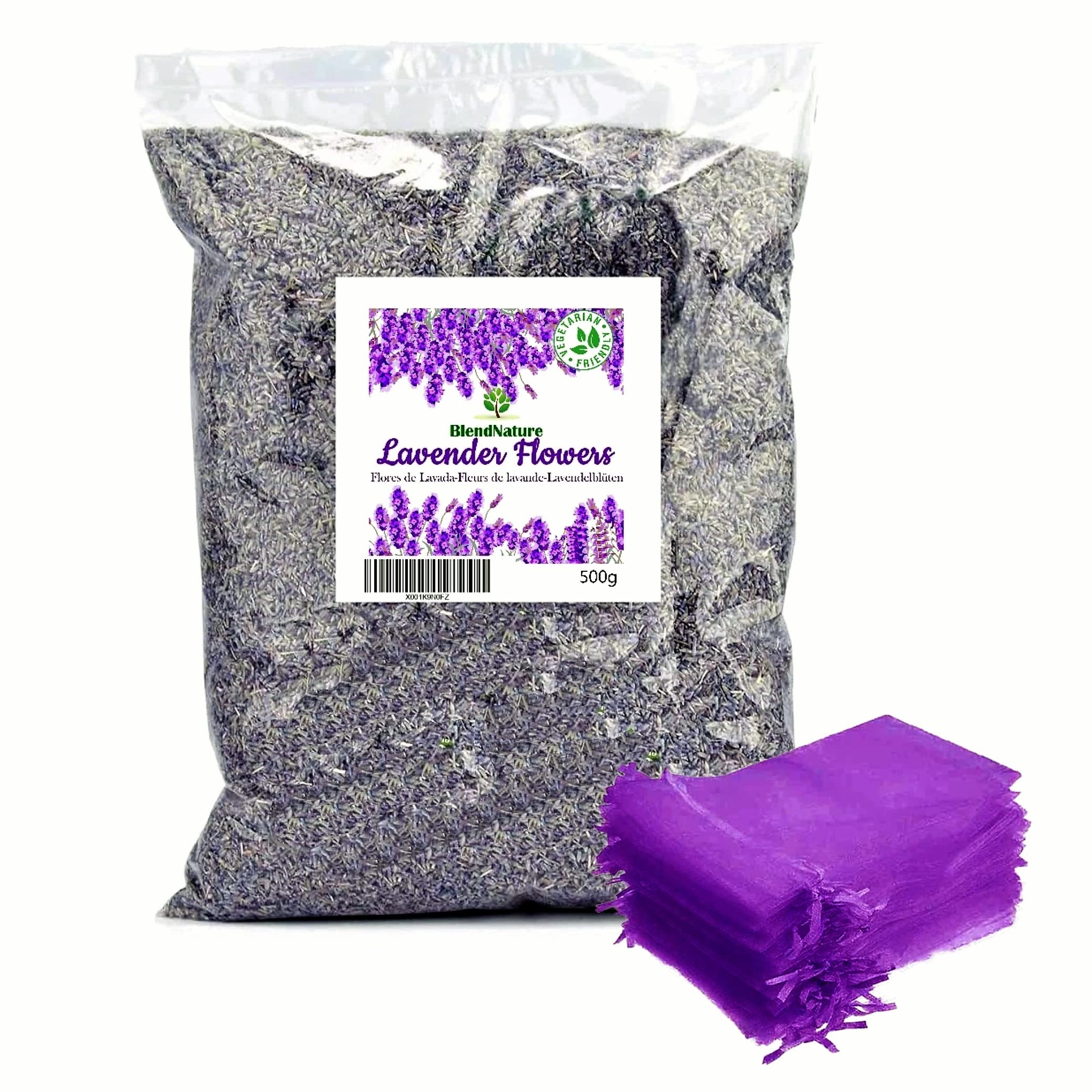 Natural Dried Lavender Flowers 500g - Ideal for Infusions and Aromatherapy - Includes 10 Sachets to Leave Your Fragrance Anywhere