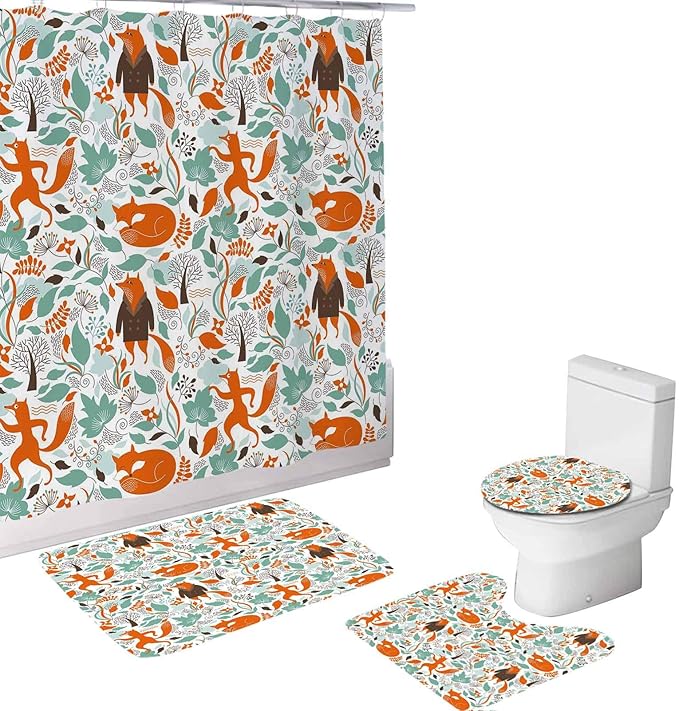 Fox Juego de 4 piezas de baño, divertidas cifras de zorro que caen