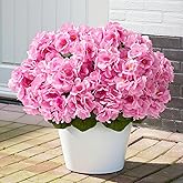 ATTGREAT Artificial Flowers for Outdoors Faux Geraniums Plants UV Resistant Outside Fake Silk Flowers Bulk Plastic Greenery for Home Porch Planter Patio Table Centerpieces Decor, 6 Bundles (Pink)